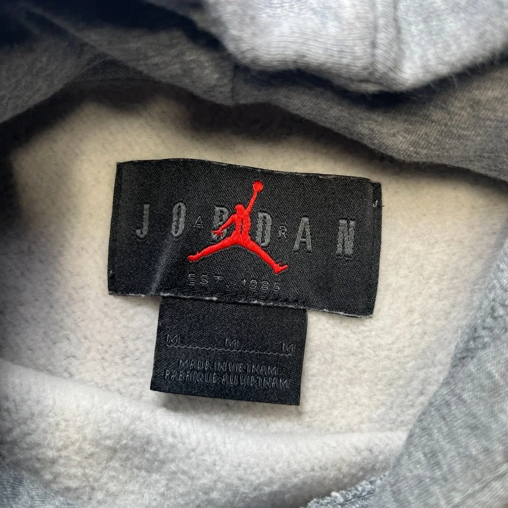 Vtg Air Jordan Flight Hoodie Men's Medium Gray Red Script Jumpman Double Sided